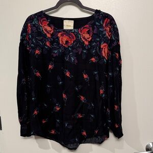 Anthropologie Maeve Floral Black Top